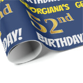 Blauw, Faux/Imitation Gold, "52nd BIRTHDAY" Cadeaupapier (Rol Hoek)