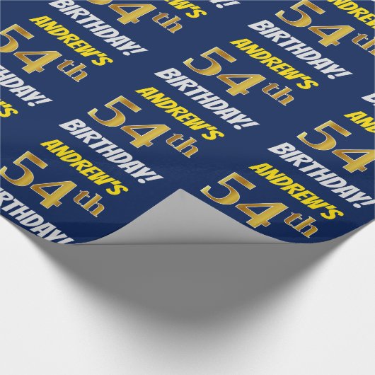 Blauw, Faux/Imitation Gold, "54th BIRTHDAY" Cadeaupapier (Hoek)