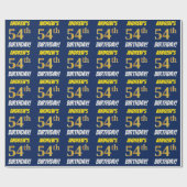 Blauw, Faux/Imitation Gold, "54th BIRTHDAY" Cadeaupapier (Vlak)