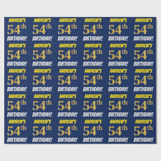 Blauw, Faux/Imitation Gold, "54th BIRTHDAY" Cadeaupapier (Vlak)