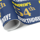 Blauw, Faux/Imitation Gold, "54th BIRTHDAY" Cadeaupapier (Rol Hoek)