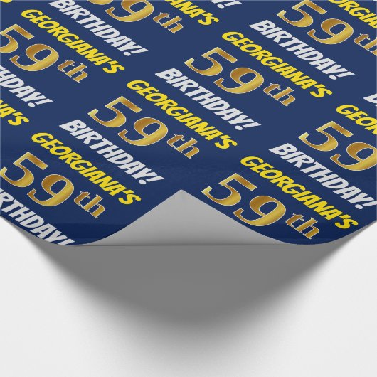 Blauw, Faux/Imitation Gold, "59th BIRTHDAY" Cadeaupapier (Hoek)