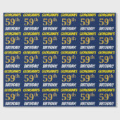 Blauw, Faux/Imitation Gold, "59th BIRTHDAY" Cadeaupapier (Vlak)