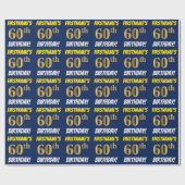 Blauw, Faux/Imitation Gold, "60th BIRTHDAY" Cadeaupapier (Vlak)