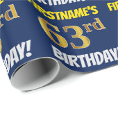 Blauw, Faux/Imitation Gold, "63rd BIRTHDAY" Cadeaupapier (Rol Hoek)
