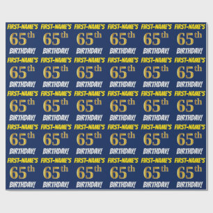 Blauw, Faux/Imitation Gold, "65th BIRTHDAY" Cadeaupapier