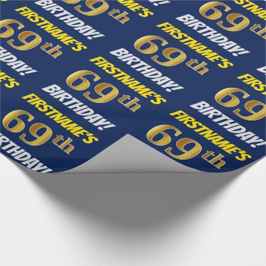 Blauw, Faux/Imitation Gold, "69th BIRTHDAY" Cadeaupapier (Hoek)