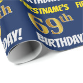 Blauw, Faux/Imitation Gold, "69th BIRTHDAY" Cadeaupapier (Rol Hoek)