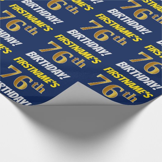 Blauw, Faux/Imitation Gold, "76th BIRTHDAY" Cadeaupapier (Hoek)