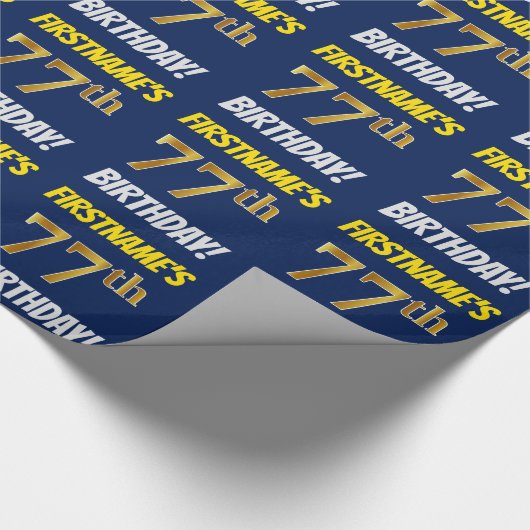 Blauw, Faux/Imitation Gold, "77th BIRTHDAY" Cadeaupapier (Hoek)