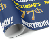 Blauw, Faux/Imitation Gold, "77th BIRTHDAY" Cadeaupapier (Rol Hoek)