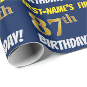 Blauw, Faux/Imitation Gold, "87th BIRTHDAY" Cadeaupapier (Rol Hoek)