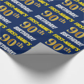 Blauw, Faux/Imitation Gold, "90th BIRTHDAY" Cadeaupapier (Hoek)