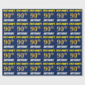 Blauw, Faux/Imitation Gold, "90th BIRTHDAY" Cadeaupapier (Vlak)