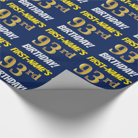 Blauw, Faux/Imitation Gold, "93rd BIRTHDAY" Cadeaupapier (Hoek)