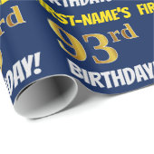 Blauw, Faux/Imitation Gold, "93rd BIRTHDAY" Cadeaupapier (Rol Hoek)