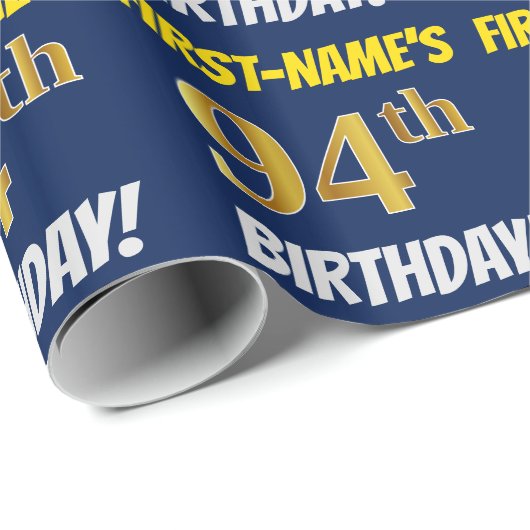 Blauw, Faux/Imitation Gold, "94th BIRTHDAY" Cadeaupapier (Rol Hoek)