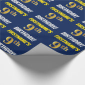 Blauw, Faux/Imitation Gold, "9th BIRTHDAY" Cadeaupapier (Hoek)