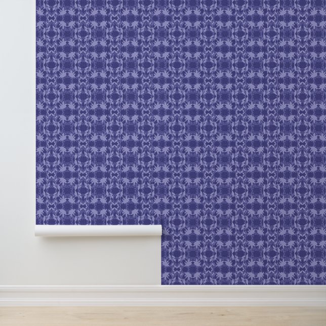 Blauw Faux Lace Patroon Wallpaper Behang (Applicatie)