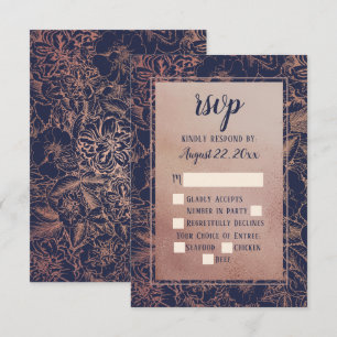 Blauw Faux Roos Gold Roos Floral RSVP Kaartje