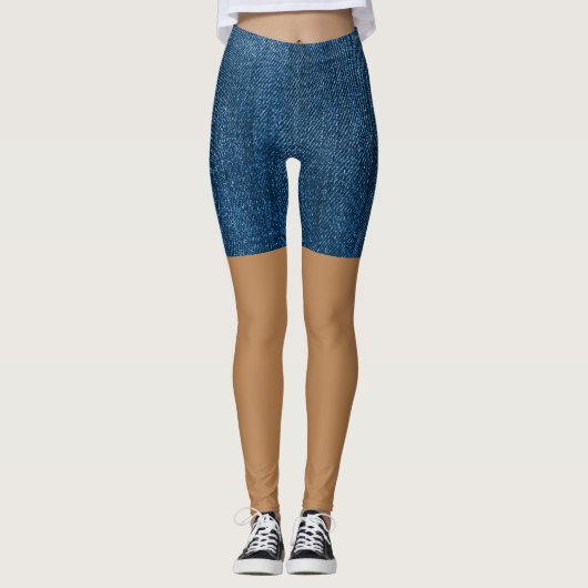  Blauw Faux Shorts Jeans Leggings (Voorkant)