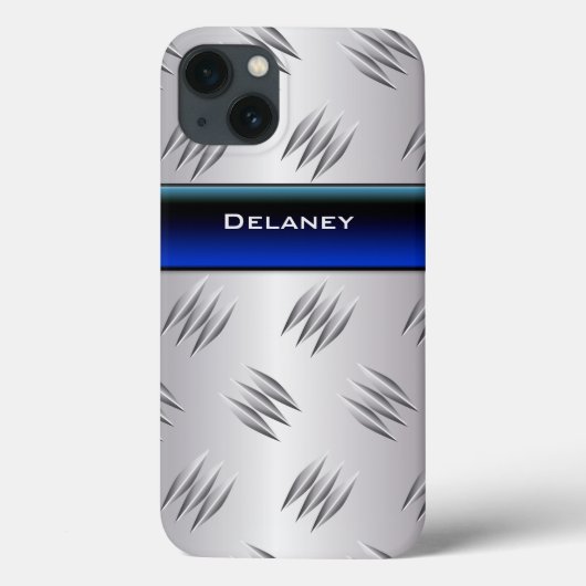 Blauw, FAUX Silver Diamond Bord iPad mini-draagtas Case-Mate iPhone Case (Achterkant)