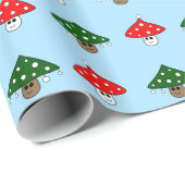 Blauw Feestelijk Paddenstoelen Wrapping Papier (Rol Hoek)