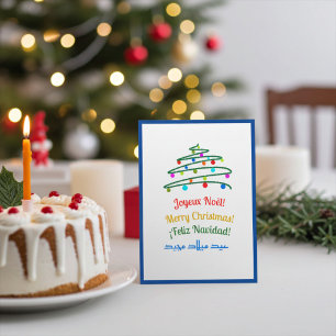 Blauw Feestelijke Meertalige Vrolijk Kerstfeest en Feestdagenkaart