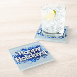 Blauw Festief Gelukkig Kerst Glas Onderzetter