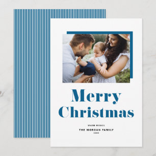 Blauw Festieve Vetgedrukte Typografie Kerst Foto Feestdagenkaart