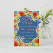 Blauw Fiesta Huwelijk Kaart (Staand voorkant)