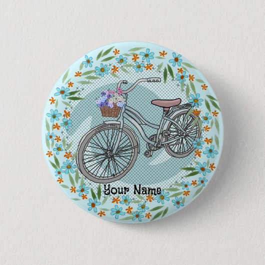 Blauw Fiets Ornament Ronde Button 5,7 Cm (Voorkant)