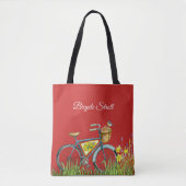 Blauw fiets rood tote bag (Voorkant)