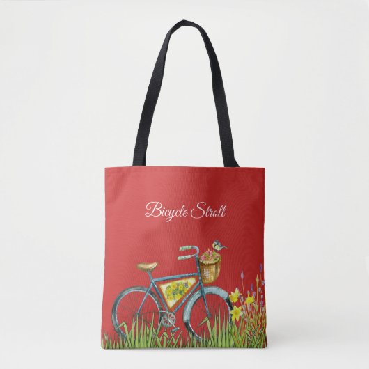 Blauw fiets rood tote bag (Voorkant)