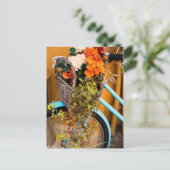 Blauw fietsmandje briefkaart (Staand voorkant)