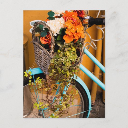 Blauw fietsmandje briefkaart (Voorkant)