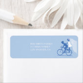 Blauw Fietspaar Bruiloft Retouradres Label (Insitu)