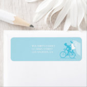 Blauw Fietspaar Bruiloft Retouradres Label (Insitu)