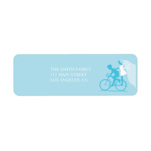 Blauw Fietspaar Bruiloft Retouradres Label (Voorkant)