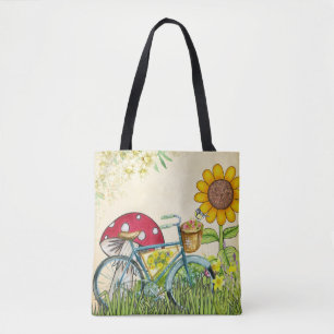 Blauw fietspad tote bag