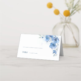 Blauw fijn kunst waterverf bloemen bruiloft plaatskaartje