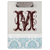 Blauw filigraan Damask Monogram Initiaal Clip Boar Klembord (Voorkant)