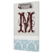Blauw filigraan Damask Monogram Initiaal Clip Boar Klembord (Links)