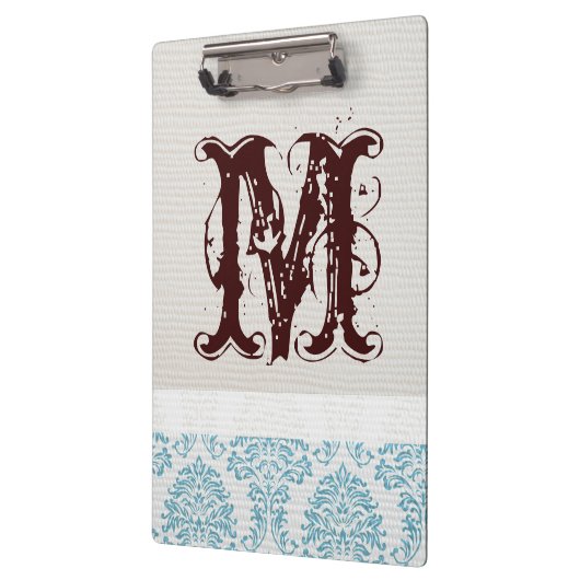 Blauw filigraan Damask Monogram Initiaal Clip Boar Klembord (Links)