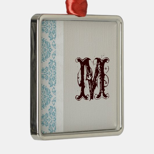 Blauw filigraan Damask Monogram Initiaal Ornament (Rechts)
