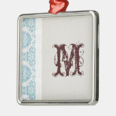 Blauw filigraan Damask Monogram Initiaal Ornament (Links)