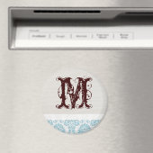 Blauw filigraan Damast Monogram Initiaal Magneet (Insitu (Vaatwasser))