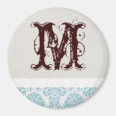 Blauw filigraan Damast Monogram Initiaal Magneet (Voorkant)