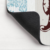 Blauw filigraan Damast Monogram Initiaal Muismat (Hoek)