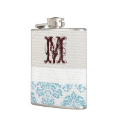 Blauw filigraan Damast Monogram Whiskey Flask Heupfles (Links)